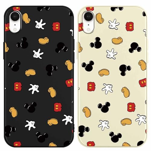 2 Pack Cute Cartoon Phone Case for iPhone XR Case 6.1,Girly Kawaii Anime Print Pattern Phone Cover for Girls Kids Boys,Aesthetic Soft TPU Shockproof Protective Funda for iPhone XR Black Beige