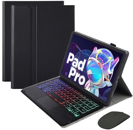 GUPENAA Funda con Teclado para Lenovo Tab P12 Pro 12.7 TB371FC (2023), Contiene Ñ, 7 Colores Retroiluminados, Teclado Magnético Desmontable con Ratón Bluetooth,Negro