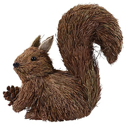 Luxshiny Christmas Squirrel Figurine Sisal Squirrel Holding Pine Cone Decor Statue Xmas Woodland Animals Figures For Home Decor Straw Squirrel Christmas Tree Ornament Table Centerpiece