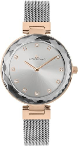 JACQUES LEMANS Damenuhr Milano massiv Edelstahl Swarovskisteine 1-2139H