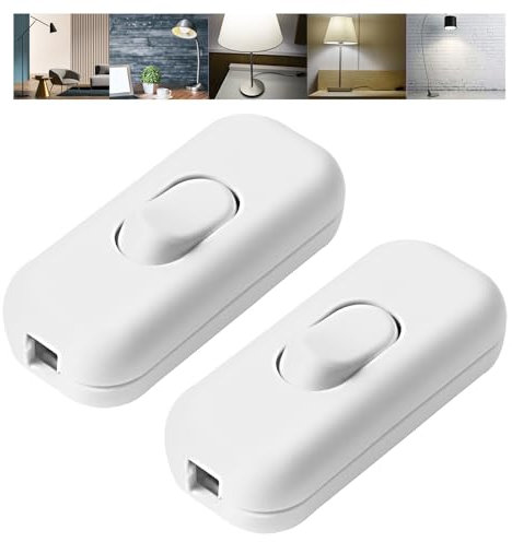 2 Stück Inline Schalter Zwischenschalter,Kabelschalter, 2-adrige und 3-adrige Zuleitungen, für alle Arten von Elektrischen Lampen, Tischlampen (weiß)