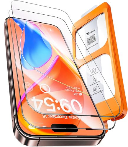 TOCOL Verre Trempé pour iPhone 15 Pro 6,1 Pouces, Dépoussiérage Automatique, Sans Bulles, Dureté 9H, Coques de Téléphone Compatibles, Couverture Complète Protection, 2 Pièces