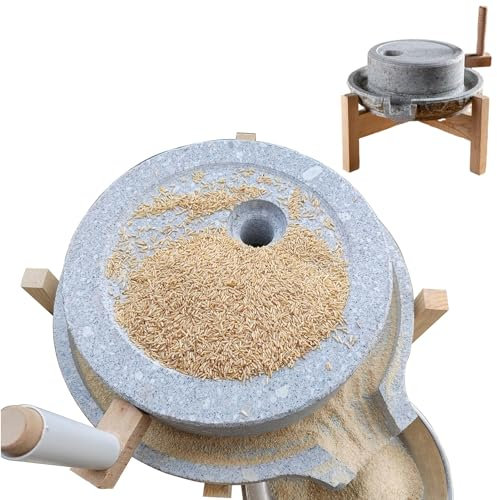 Manual Stone Mill Grinder, Dry/Wet Grain Mill Machine with Wooden Frame, Natural Stone Grinding Wheat Flour, Barley, Sesame, Beans (Size : 35 x 45 cm (13 3/4 x 17 3/4))