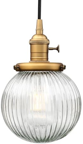 JIMUBEAM Industrial Glass Ceiling Pendant Light, Retro Loft Bar Hanging Lamp Fixture with Ribbed Glass Lampshade for Kitchen Island, Dining Room, Living Room, Hallway, Entryway, Bedroom
