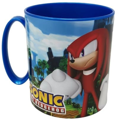 Theonoi wieder verwendbar - Kunststoffbecher Tasse 350 ml Avengers Becher aus Kunststoff BPA frei Mikrowelle geeignet Geschenk Jungen (Sonic Mehrweg)
