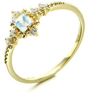 Stfery Ringe für Damen Gold 585 Ringe für Damen Rechteckig Mondstein Ehering Damen