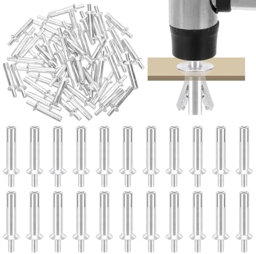 Glarks 50pcs M6.4 x 30MM Flat Countersunk Aluminum Core Rivets Knock Type Expansion Aluminum Rivets with Pan Head Aluminum Core Rivets Hammer Drive Rivets for Mechanical Equipment