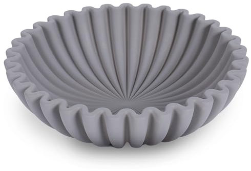 FNTSTICGOODS Große gerüschte dekorative Schüssel – 25,4 cm Durchmesser und 7,6 cm Höhe – handgefertigte Betonschale – dekorative Obstschale – stilvolle Schlüsselschale für den Eingangstisch