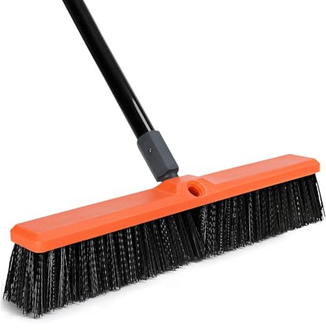TreeLen Scopa a spinta da 45,7 cm per esterni, resistente per vialetti, marciapiedi, patii e terrazze, pulisce sporco, detriti, sabbia, fango, foglie e acqua, 18 setole larghe