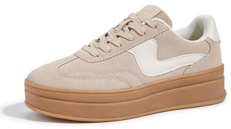 LUCKY STEP Baskets Femme à Plateforme – Sneakers Chunky de Mode, Chaussures Casual à Lacets, Confortables pour Marcher et au Quotidien (Beige, 10US-41EU-8UK)