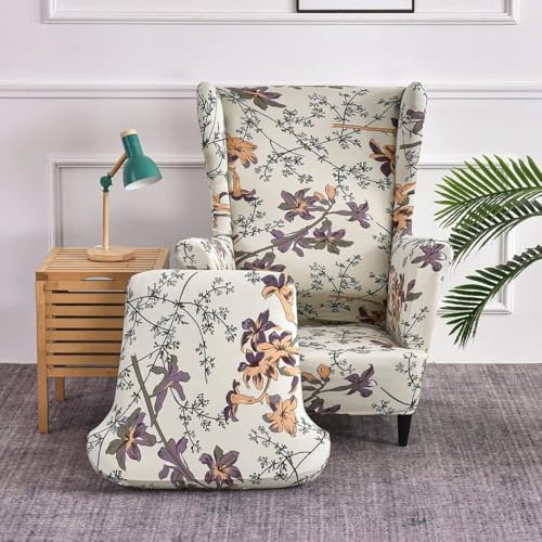 Dazzluxe Ohrensesselbezüge, 2-Teilig, Stretch-Ohrensesselbezüge, Weiche Sesselbezüge Mit Elastischem Boden, Rutschfester Möbelschutz Für Ohrensessel Im Wohnzimmer,Style b