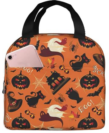 ZXERTG Lonchera con estampado de Halloween para adultos, bolsa de almuerzo aislada, versátil, transpirable, de alta densidad, tela Oxford