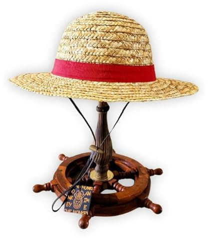 Sombrero de paja Luffy extra grande para adultos, bronceado/rojo, Tostado/ Rojo, XL