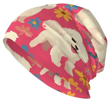 YYHWHJDE Schöne Malteser-Hunde-Strickmütze – weich und bequem, modische Mütze für Erwachsene, für Outdoor-Aktivitäten, Reisen, Schwarz, Schwarz, Einheitsgr��e