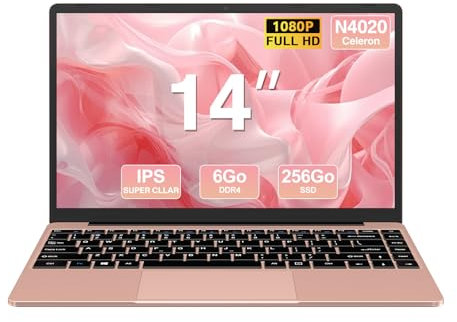 WOZIFAN Ordinateur Portable 256 Go 14 Win 11 N4020 Support Expansion 1 to SSD 1080P 2.4G+5G WiFi Mini HDMI & Souris sans Fil et Un Film de Clavier AZERTY pour Clavier - Or Rose-1