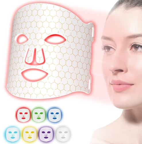 Red Light Therapy Mask for Face, 7 Colors LED Face Mask Light Therapy, Rechargeable Led Face Mask for Anti Aging Wrinkle Acne Removal,Professional Skincare at Home (White)