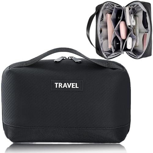 PIGIAOKA Electronic Organizer Accessory Bag Cable Organiser Waterproof Travel Gadget Bags Tech Pouch for Charger, Cables, Hard Drive, Power Bank, Memory Card (Black)