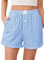 Lovasy Bas de Pyjama Femme Coton Court Pantalon de Nuit Été à Carreaux Short Pyjama Grande Taille avec Poches,A-Bleu,L