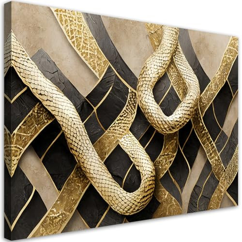 Feeby Leinwand Bilder - Bild Wohnzimmer - Textur Glamour Schlangenhaut Gold - 120x80 cm XXL 1tlg - Deko Schlafzimmer Groß - Dekoration Canvas - Gemälde - Modern Wandbilder - Kunstdruck