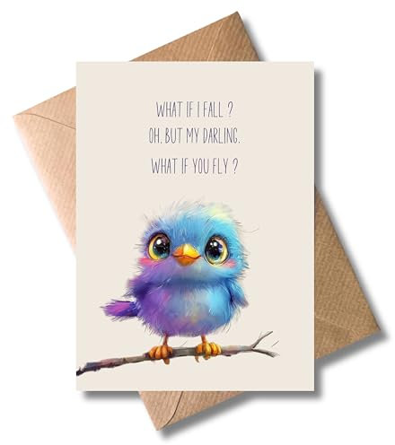 WBdesignz Ermutigungskarte mit Umschlag- What if you fly? Vogel bird Unterstützung Mut Wertschätzung Wertschätzungskarte Anerkennung Ermutigung niedliches Design (DIN A6)
