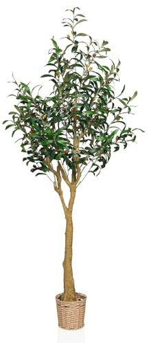 hjh OFFICE Kunstpflanze im Topf 150cm Olive II Deko Olivenbaum im Korb, pflegeleichter Kunstbaum für Zuhause