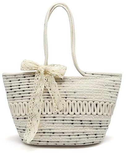 Pahajim Tote Bags for Women Woven Shoulder Bag Straw Bag with Cotton Ladies Holiday Bags with Zipper Summer Crochet Bags for Travel, Beach and Shopping