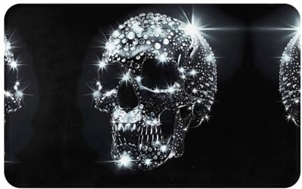 ZORIN Willkommens-Fußmatte, Totenkopf-Motiv, glitzernd, rutschfest, für Innen- und Außenbereich, 50,8 x 80,8 cm, für Badezimmer, Schlafzimmer, Küche