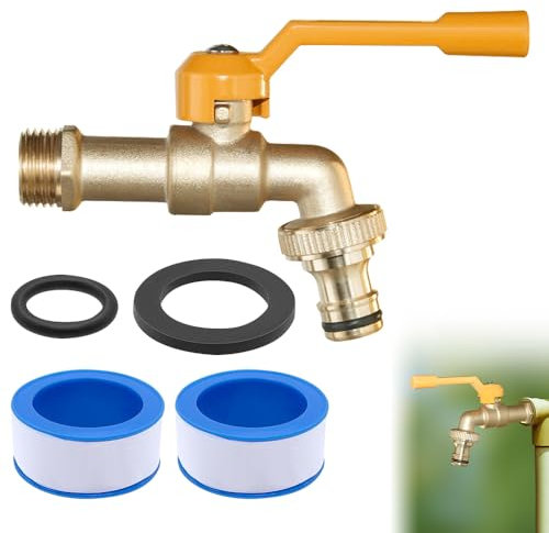 CLIUNT Wasserhahn Garten 1/2 Zoll, Messing Kugelhahn Aussen Frostsicher -20℃ Auslaufhahn Hitzebeständig 120℃, Wasserhahn aussen 1/2 zoll mit Schlauchanschlüsse, Auslaufhahn Aussen