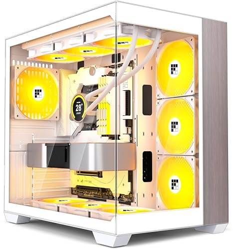 FOIFKIN Case PC – Pannello frontale in legno di noce, 7 PWM ARGB preinstallato, ATX Mid-Tower Gaming PC, vetro panoramico 270°, M3, nero (Bianco, M9)
