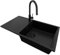 PRIMAGRAN Lavandino da Cucina Tutto Nero 90x50cm, Lavello da Cucina a 1 vasca + Sifone Classico + Rubinetto 40x22cm, Lavabo da Cucina Incasso al mobile 60cm - Ibiza