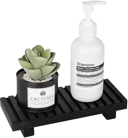 Bathroom Tray Rustic Farmhouse Bathroom Decor Wood Display Stand Riser Kitchen Soap Dish Holder for Vanity, Countertop, Sink, 8.6 * 3.6 Black