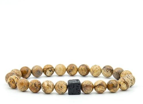 YCQYM Armbänder Perlen Kristallweiß, AAA Kubikzirkonias Armband 8mm Würfel Runde Lava -Felsarmband für Männer Natur Stein für Männer Frauen Väter Schmuck