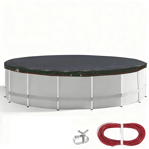 Poolabdeckung Rund für 400-440 cm Pools, Planenmaß Ø 460 cm, Schwarz, Sommer & Winter Poolplane, 100g/m² PE Zweifach Beschichtete Abdeckung mit Kordelzug, Abdeckplane Pool mit UV-Schutz