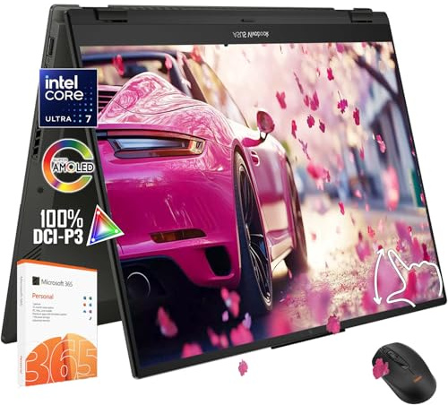 ASUS Vivobook - Computer portatile 2 in 1 con schermo touchscreen da 14 pollici, display OLED WUXGA, Intel Core Ultra 7 256 V, 16 GB di RAM, SSD da 1 TB, tastiera retroilluminata, Windows 11 Office