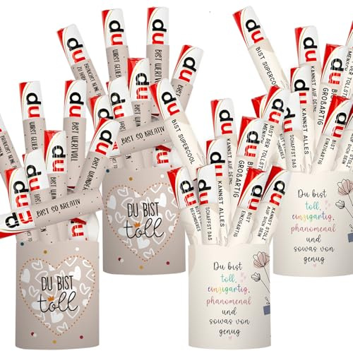 52pcs Banderolen Aufkleber Du bist Toll für Duplo Schokoriegel Verpackung Geschenk Sticker mit Sprüchen für Duplo Riegel 4 Packungen Set für Beste Freundin Frauen Männer (ohne Riegel)