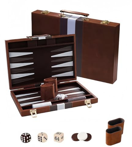 Backgammon Holz,15zoll-Klappbares Backgammon-Set Aus Natürlichem Walnussholz, Klassisches Reise-Backgammon-Spiel Für Zwei Personen, Inklusive 30 Spielsteinen, 5 Würfeln Und 2 Würfelbechern