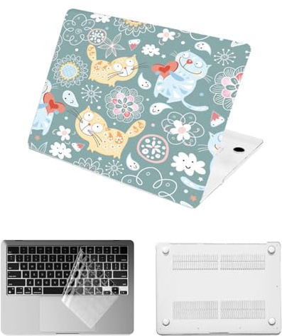 HLAAJJX Anti-crack Case for MacBook Air 13 inch M1 2020 2019 2018 Version A2337 A2179 A1932,Ultra-thin Hard Shell Case and Clear Keyboard Cover for Macbook Air 13.3,Cute Cat