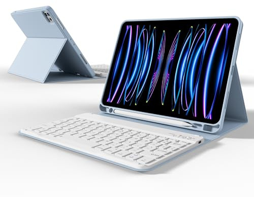 KVTVOU Case Keyboard for iPad Pro 11 Inch 2022/2021/2020 (iPad Pro 11 4th/3rd/2nd Generation), Magnetic Bluetooth Keyboard, Shockproof TPU Cover with Stylus Slot, Auto Wake/Sleep, Blue