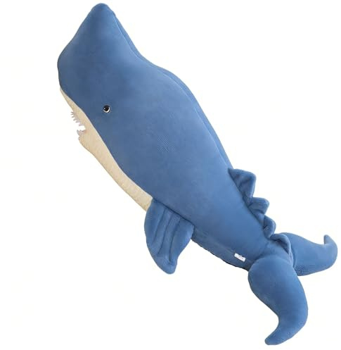 Pottwal Kuscheltier, Lebensechter Pottwal Plüsch, Riesiges Hai Plüschtier, weiches Plüsch-Hai-Spielzeug, Wal Meerestiere Stofftier Kissen Puppe, Plüschwal Geschenk für Mädchen und Jungen (50cm,Blau)