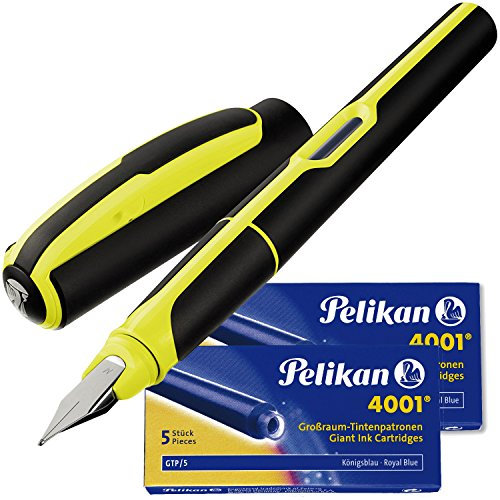 Pelikan Füllhalter Style Neon, Feder M [ gelb ] + 10 Patronen Großraum GTP