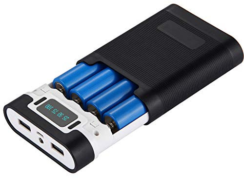 Power Bank - Custodia per batteria fai da te, kit fai da te, 4 x 18650, supporto per caricabatterie USB Power Bank Box, custodia per smartphone (nero)