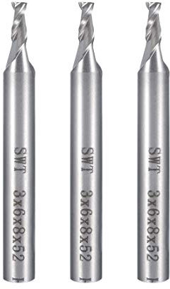 sourcing map 3 piezas de 6 mm de vástago de 3 mm x 8 mm de punta plana y recta de Taladro de Metal de Taladro de Metal CNC Router Bits 2 Flauta
