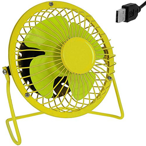 Deuba USB Table Fan Mini Metal 360° Tiltable Diameter 13.5 cm On Off Switch Electric Protection Grille (Yellow Green)