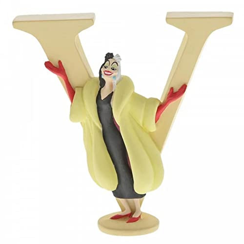 Enchanting Disney, Figura de Cruella De Vil 101 Dalmatas y letra V, Para coleccionar, Home Deco, Enesco (A29567)