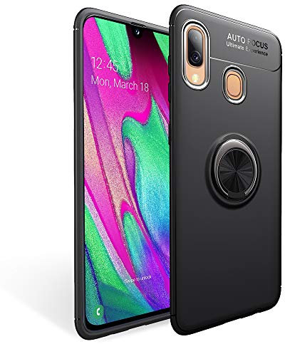 NALIA Ring Hülle kompatibel mit Samsung Galaxy A40, Silikon Handyhülle mit 360 Grad Finger-Halter für magnetische KFZ-Halterung, Schutzhülle Cover Phone Case Handy-Tasche Etui, Farbe:Schwarz