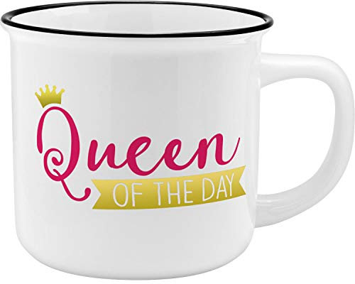 GRUSS & CO 45770 Becher mit Motivdruck Queen, New Bone Chi, rosa: Porzellan-Becher in nostalgischer Emaille-Optik