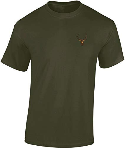 Baddery Jäger T-Shirt Männer - Gestickter Hirsch - Jagd Tshirt Herren - Geschenk Kleidung Zubehör (XL)