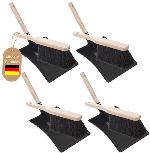 Novaliv 4X Kehrblech Set Kehrblechgarnitur Handfeger Arenga Borsten und Kehrblech Metall Schwarz lackiert Kehrblechbesen zum Aufkehren Handkehrset Kehrblechset Kehrschaufel Feger und Kehrblech