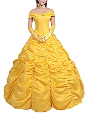 Bella Vestito Carnevale Cosplay Donna Dress up Belle Woman Costume BEL001 (Solo Vestito - Dress Only, L)