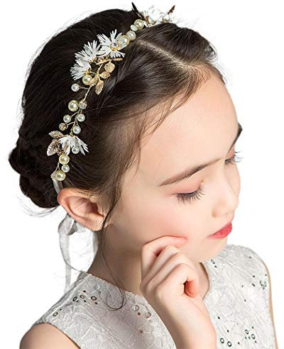 IYOU Serre-tête à fleurs dorées avec perles pour mariage, communion, accessoires de cheveux pour filles